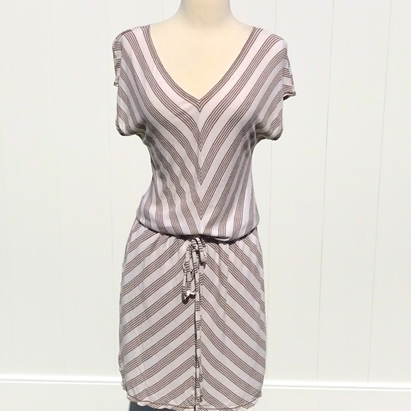 Max Edition V-Neck Cap Sleeve Striped Drawstring Elastic Waist Dress Size Medium - Picture 2 of 14